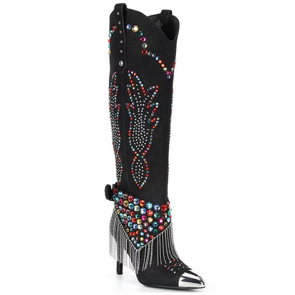 Gianni Bini Kaitrin Rainbow Rhinestone Fringe Bandana Over The Knee Boots